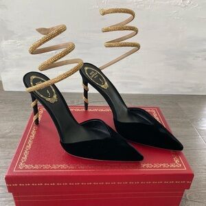 Rene Caovilla Margot Pumps Black and Gold Crystal Snake Women's Heels